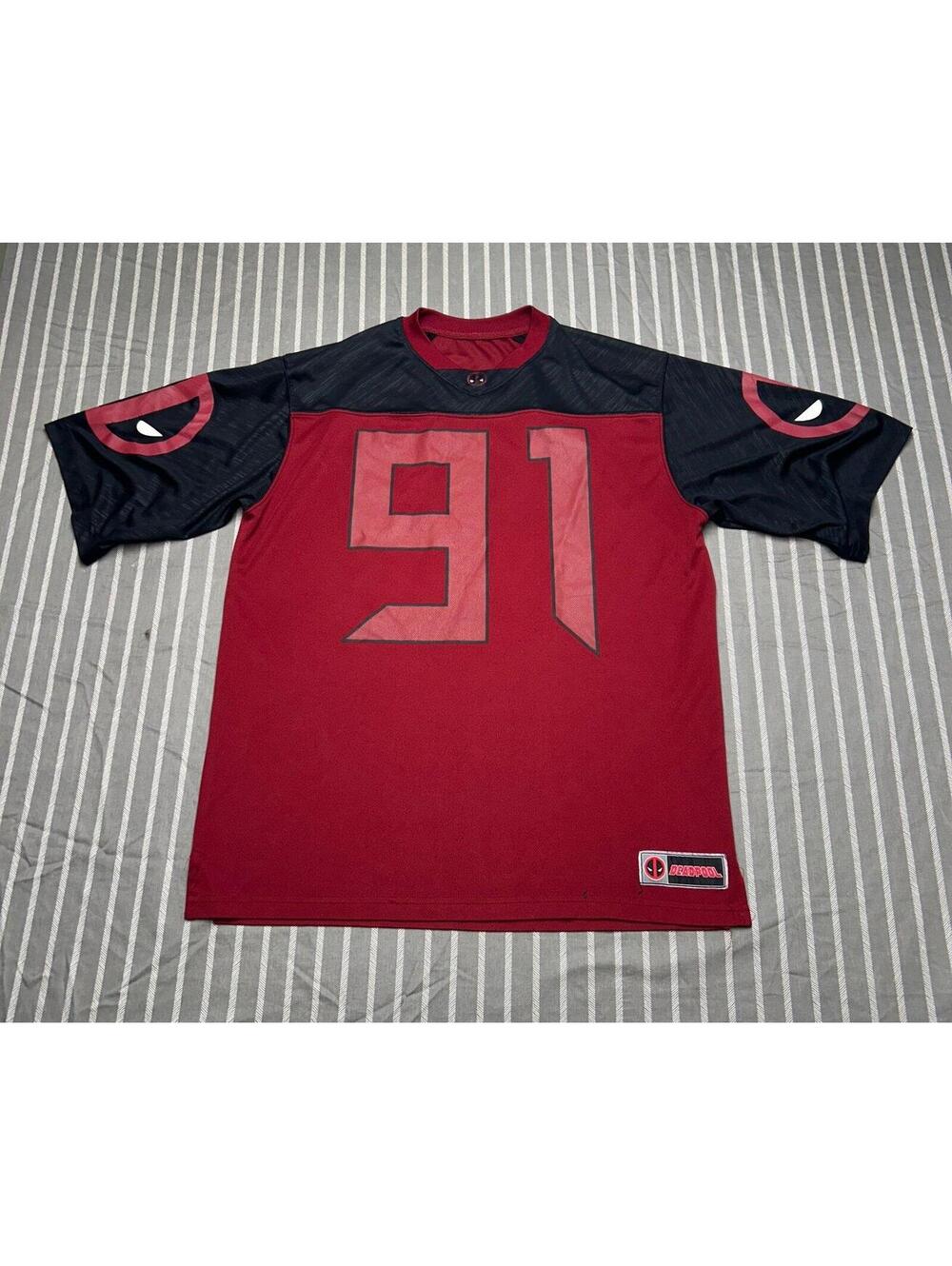 Marvel Deadpool Jersey Size Large Black Red #91 Football Hockey Baseball Shirt